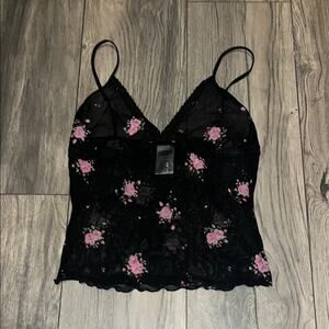 Old Navy Black Lace Camisole with Pink Floral Design Size Small